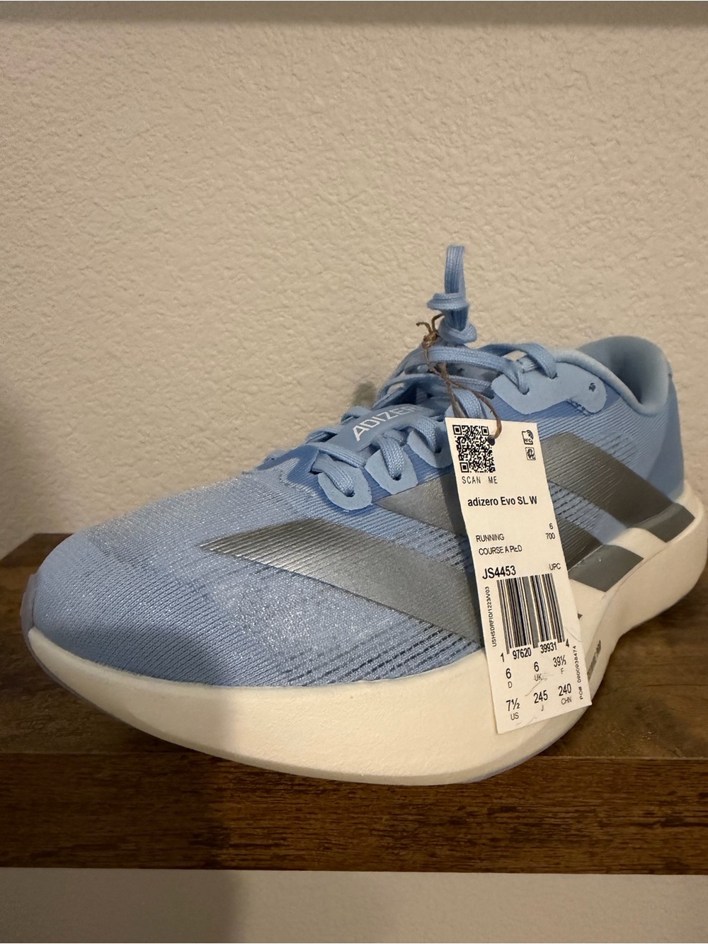adidas Adizero Evo SL Light Blue Women's Running Shoe with Silver Stripes - Picture 5 of 9